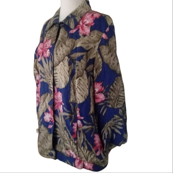 Chico's Tropical Botanical Print 100% Linen Button Front Blouse Size 3 XL - Picture 2 of 7